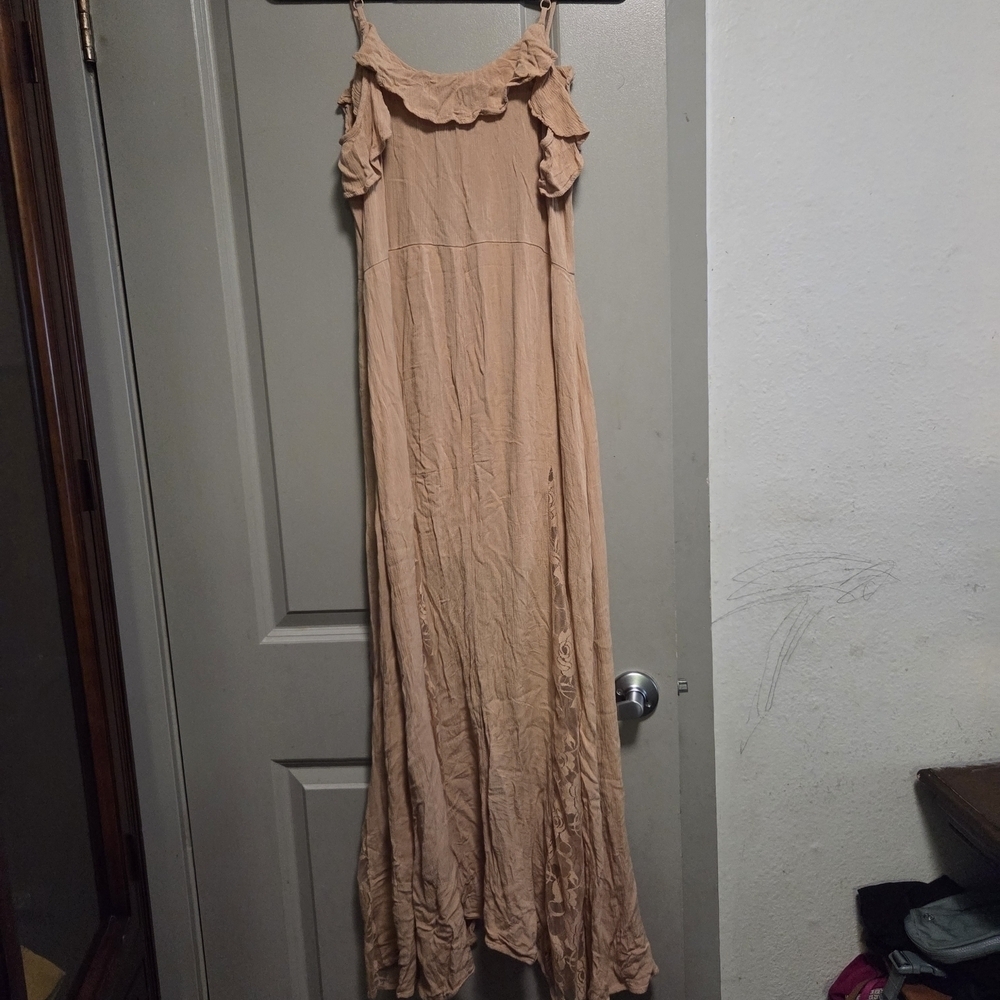 VENUS Tan Off-Shoulder Maxi Dress with Buttons - Picture 5 of 6